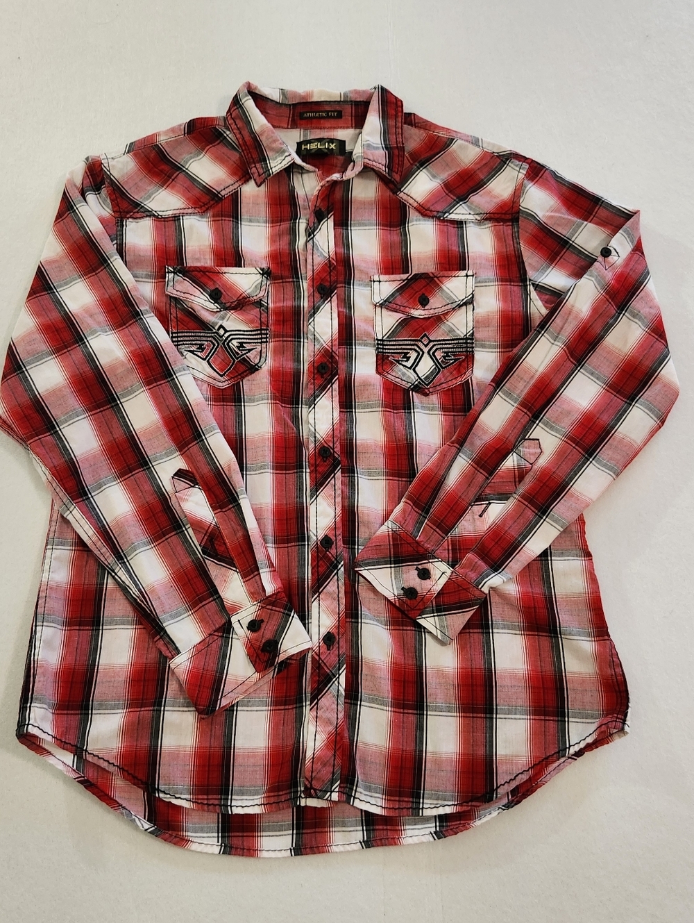 Helix Red Plaid Athletic Fit Men’s Button-Down Shirt Size Large